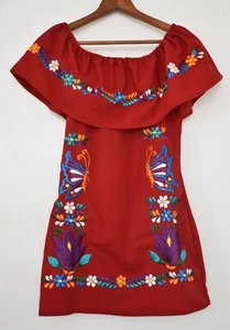Vtg 90s Mexican Inspired Off Shoulder Embroidered Top Sz S/M Floral Butterflies - Picture 1 of 4