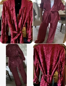 River Island co ord set of jacket & pyjama style trousers size 12 dark pink - Picture 1 of 12