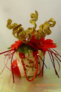 HANDARBEIT Roter Weihnachtsstern Gold PAILLETTEN SPIRAL im Stiefel Weihnachten BLUMENGESTECK - Bild 1 von 6