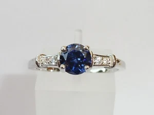 Ladies Sterling 925 Solid Silver Tanzanite and Natural Diamond Eternity Ring  - Picture 1 of 12