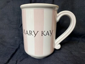 Mary Kay Coffee Tea Cup Pink White Striped Cosmetics Porcelain Gold Accents - Picture 1 of 4
