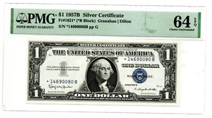 Fr. 1621* $1 1957B Silver Certificate STAR Note. PMG Choice Unc 64 EPQ - Picture 1 of 2
