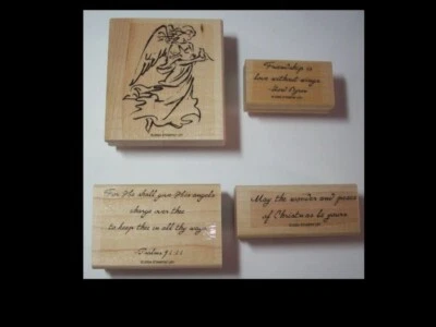 ¡Estampación "En alas de ángel"!  Juego de 4 sellos de goma de montaje en madera - 2004 retirados  Foto 1 de 2