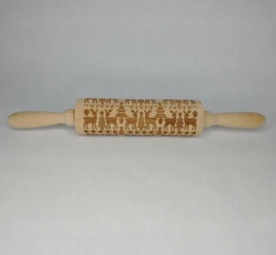 Rodillo de madera en relieve refuerzo copos de nieve pinos galletas de Navidad Foto 1 de 4