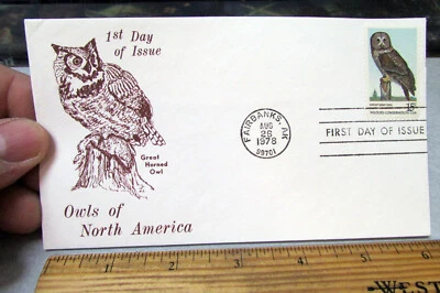 1978 Owls FDC first day cover USA stamped envelope, Fairbanks Alaska, Great gray - Image 1 of 2