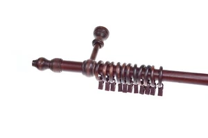 TRADITIONAL WOODEN CURTAIN POLE SINGLE SET WITH BRACKETS RINGS & FINIALS 28mm - Picture 1 of 19