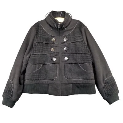 Chaqueta de bombardero para mujer Baby Phat talla grande 2X manga larga negra mezcla de lana Foto 1 de 4