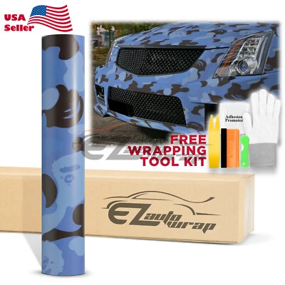 Camuflaje Mono Camuflaje Azul Oscuro Negro Coche Auto Vinilo Envoltura Adhesivo Calcomanía Hoja Película Foto 1 de 4