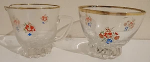 Glaskanne & Schüssel - Blumendesign, vergoldeter Rand - Vintage/Retro, 1950er - Bild 1 von 4