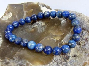 Natural Gemstone Men's Elasticated BLUE bracelet 8mm LAPIS LAZULI beads - Imagen 1 de 3