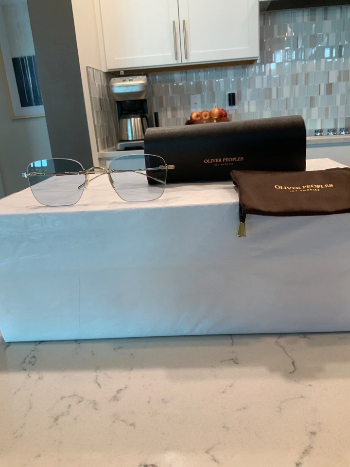 New OLIVER PEOPLES OV1227 5236 Finne brushed gold metal frame with light blue le - Image 1 of 4