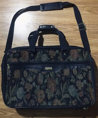 捷豹 JC Penney 随身行李袋蓝色花卉行李箱 20x13 英寸 M/L 容量 — 第 1/4 张图片