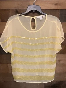 Forever 21 Women’s Medium Yellow Sleeveless Sheer Blouse Top Shirt - Picture 1 of 3