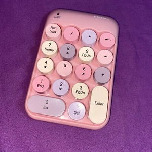 PINK Mini Wireless Numeric Keypad Vintage Colorful Round Cap Num Keyboard USB - Picture 1 of 3