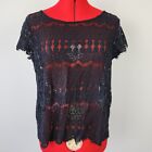 Forever New Top Womens 12 Black Lace Short Sleeve