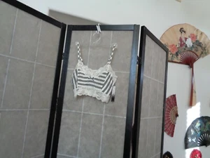 NWT $30.00 Kensie Women's Heather-Gray Striped Lace Camisoles Tops, Medium - Picture 1 of 5