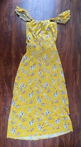 MI AMI Ruffle Sleeve Square Neck Yellow Floral Maxi Dress Girl's Size Medium - Picture 1 of 7
