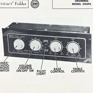 1953 Grommes Pre Amp 205PA Service Wire Schematic Repair Manual Vintage Original - Picture 1 of 2