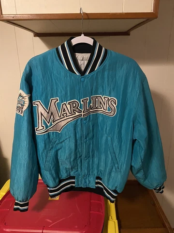 Rare Vintage 90's MLB Florida Marlins Diamond Starter Inaugural Bomber Jacket M Cover