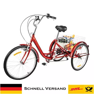 24" Adult Tricycle Bicycle Trike Cruise Bike 3 Wheel 6 Speed W/ Basket + Light - Picture 1 of 10