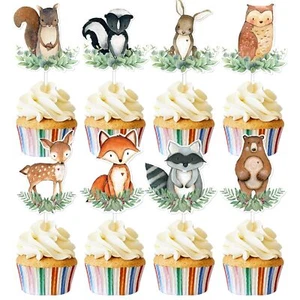 48 Piezas Toppers para Cupcakes Animales, Tema Bosque Baby Shower Decoraciones Bosque Cr - Imagen 1 de 2