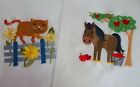2 x Embroidered Quilt Block Panel "Horse & Cat" Pure Irish Linen Fabric