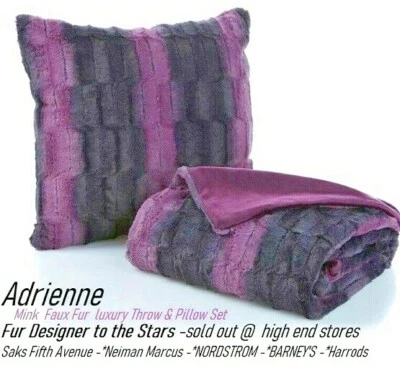Designer Adrienne Black & Purple Chinchilla Mink Faux Fur luxury Throw & Pillow - Image 1 of 4
