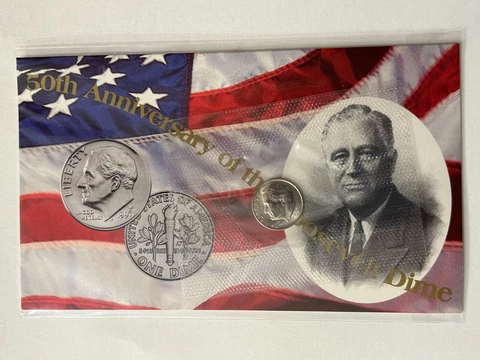 FDR 50th Anniversary Issue 1996 W Dime - Mint Set Cello W/COA Cover