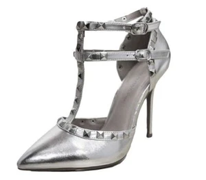 Wild Diva Damen Pumps Stilettoabsatz spitz zulaufend Nieten Riemchen silber ADORA-64 - Bild 1 von 3