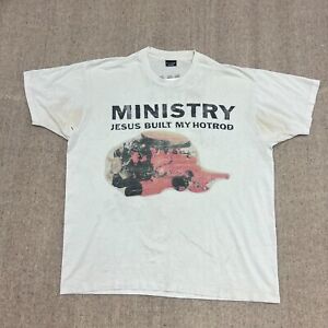 Vintage Ministry Shirt Mens XXL White 1990s Jesus Built My Hotrod
