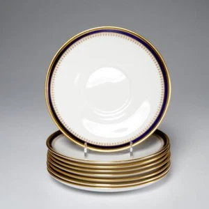 (8) Vtg Spode Knightsbridge Appetizer Soup Liner Plates Cobalt Blue Gold Trim 7" - Picture 1 of 4