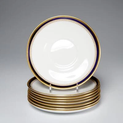 (8) Vtg Spode Knightsbridge Appetizer Soup Liner Plates Cobalt Blue Gold Trim 7" - Image 1 of 4