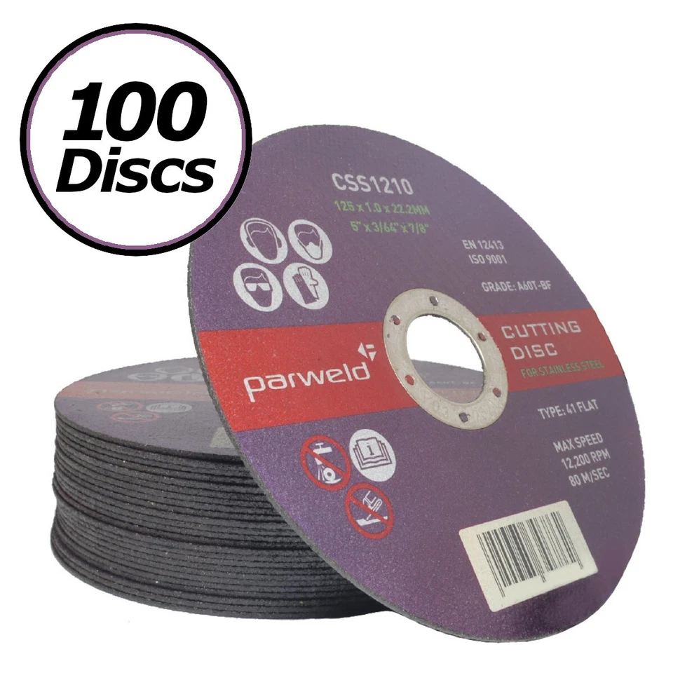 Parweld 125mm x 1mm (5") Thin stainless steel metal cutting discs (PACK OF 100)
