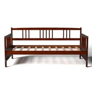 Twin Size Wooden Slats Daybed Sofa Support Platform Apartment W/Rails Cherry - Picture 1 of 6