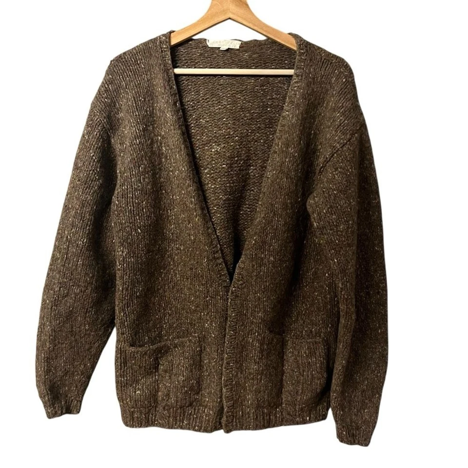 Vintage 80s Perry Ellis Men Hand Knit Kurt Cobain Wool Cardigan Sweater S Grunge - Image 1 of 4