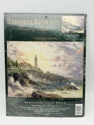 VTG Thomas Kinkade Painter of Light clearing storms Embellished Cross Stitch NEW - Image 1 of 4