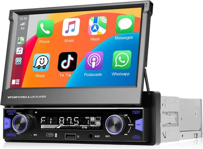 Autoradio  Single Din Con A-Pple Carplay, Schermo Touchscreen Retrattile HD Da 7 - Immagine 1 di 4