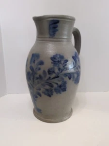 Large Rowe Pottery Works Stoneware Cobalt Decorated Jug 13 in Floral Themed 2001 - Picture 1 of 7