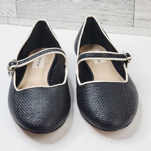 Antonio Melani 8.5M Ruth Raffia Mary Jane Black Beige Ballet Flats Career Shoes - Picture 1 of 10