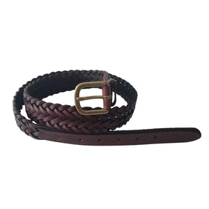 Mens Vintage LL Bean Braided Woven Leather Belt 36 Dark Brown #1708 Brass Buckle - Picture 1 of 13