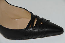 Neuf Manolo Blahnik Langir Cuir Noir Chaussures Plates 39.5