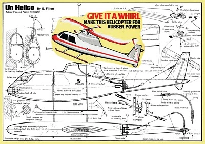 Peanut Model Airplane Plans (FF): UN HELICO 13" Rotor Rubber-Powered Helicopter - Image 1 of 3