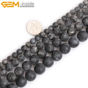 Natural Black Larvikite Jasper Stone Precious Forested Matt Round Beads 15" - Picture 1 of 21