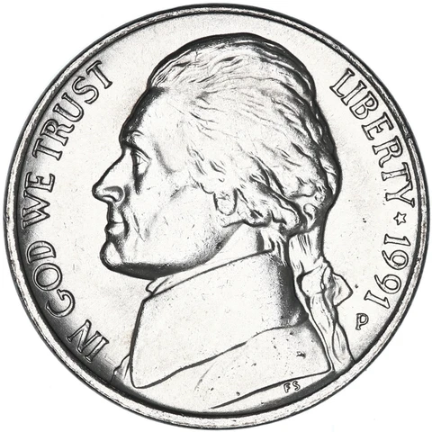1991 P Jefferson Nickel BU US Coin Cover