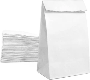 Paper Lunch Bags 50 Count Large White Lunch Bags Kraft White Paper Bags 8LB  - Picture 1 of 12