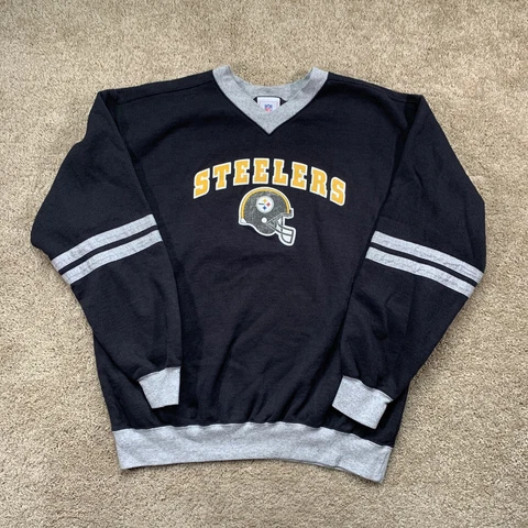 Pittsburgh Steelers Vintage style v-neck sweater faded logo Men’s Size large Cover