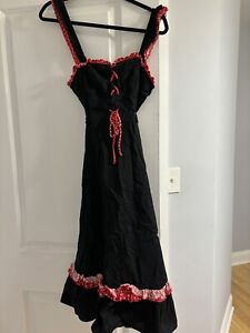 Vintage Young Edwardian 1970's Black and Red Square Dance Style Dress Size S