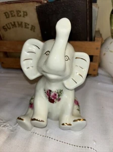 Formalities by Baum Bros Sitting Elephant Vintage Roses  Porcelain Gold Trim VTG - Picture 1 of 8