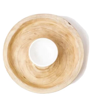 Chip And Dip MUD PIE PAULOWNIA BOWL SET NUEVO 2 Piezas Set Servir Plato Tazón Fiesta Foto 1 de 4