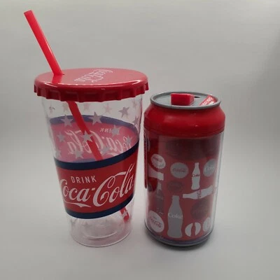 Paquete de 2 latas de doble pared con tapa giratoria Coca-Cola de 12 oz y vaso aislante de 16 oz Foto 1 de 4